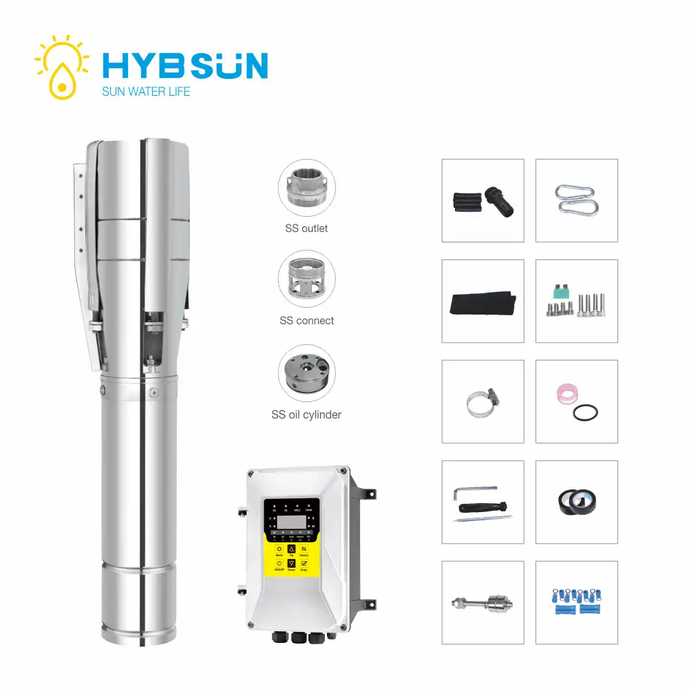 Hybsun 6USH2200-50-35H Hybrid Solar Well Pump — 2.2 kW Submersible AC/DC Pump for Medium-Depth Wells up to 50 m Hybsun 6USH2200-50-35H hybrid solar well pump in Cyprus
